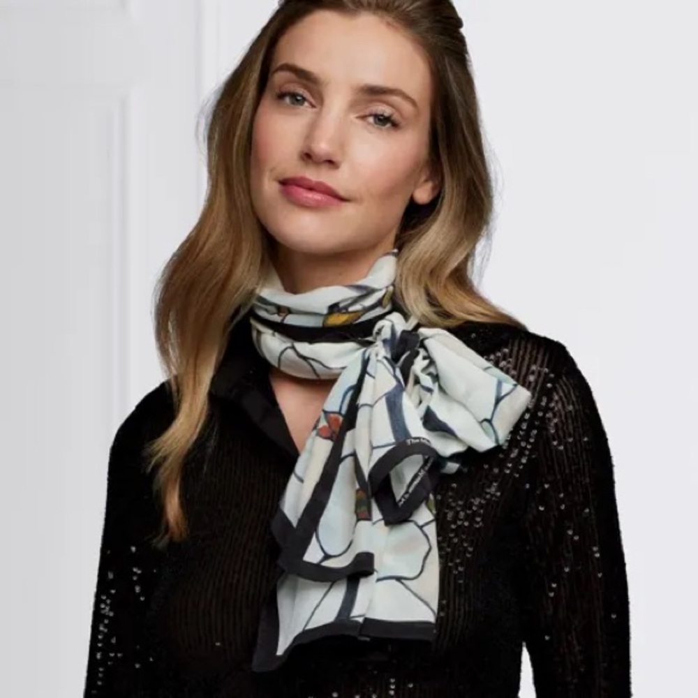 Light Blue Floral Silk Scarf - Women Accessories Scarves & Wraps